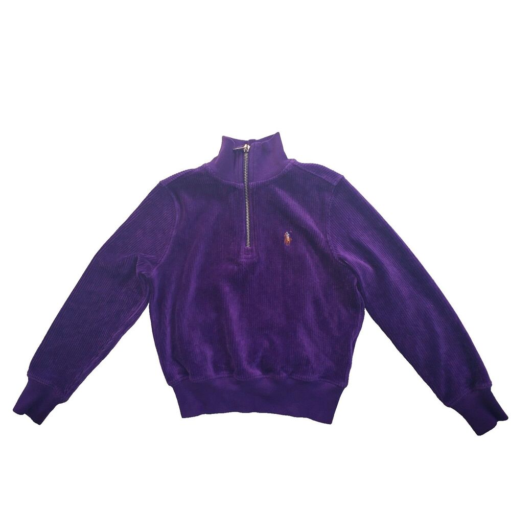 Polo Ralph Lauren Girls Sweatshirt Size 7 Purple Corduroy Quarter Zip Logo